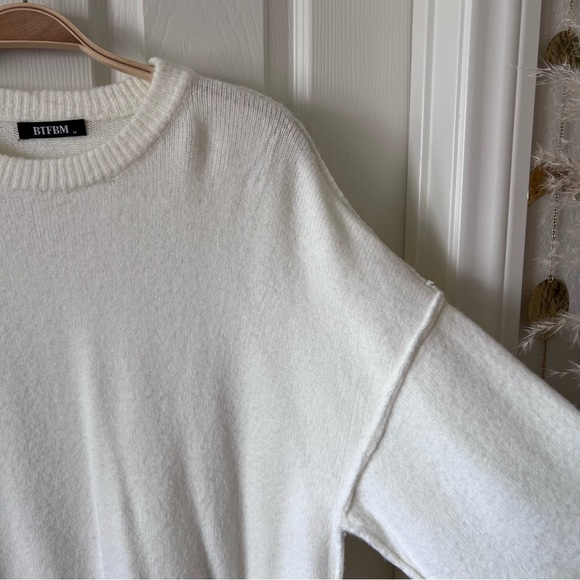 Ivory Crewneck Oversized Knit Sweater Dress - Picture 4 of 8